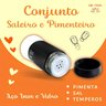 Kit Saleiro Pimenteiro em Inox Vidro Porta Tempreros 2 Peças Conjunto Sal Pimenta Mesa Cozinha Preto - 3