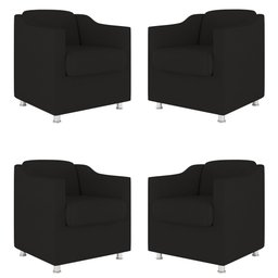 Kit 4 Poltronas Tilla Decorativas Consultório Sala Tecido Suede Cor:Preto - 1
