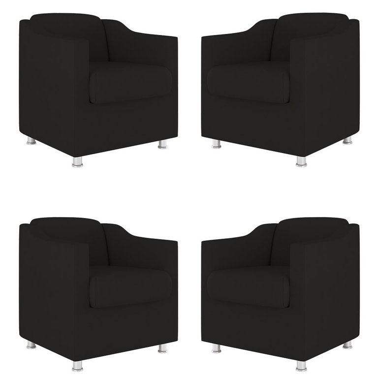Kit 4 Poltronas Tilla Decorativas Consultório Sala Tecido Suede Cor:Preto Kit 4 Poltronas Tilla Decorativas Consultório Sala Tecido Suede Cor:Preto