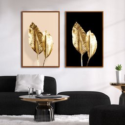 Quadro Premium Textura CX Alta Folhas de Ouro 3 2un 40x60  - Moldura Ocre - 3