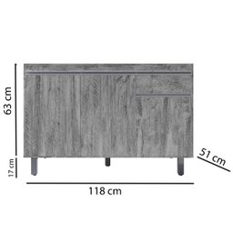 Gabinete Pia 3 Portas 1 Gaveta Pop Rústico 120cm sem Tampo Nathan Móveis - 4