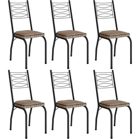 Kit 6 Cadeiras Aço Carbono Tubular Metálica Acabamento D-25 Luana Preto/rattan