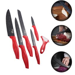 Jogo de Facas Inox 6 Peças Vermelho Antiaderente - 1