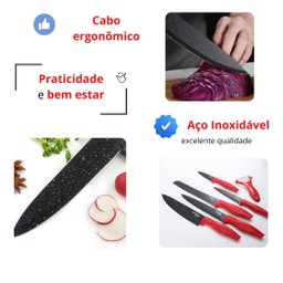 Jogo de Facas Inox 6 Peças Vermelho Antiaderente - 4