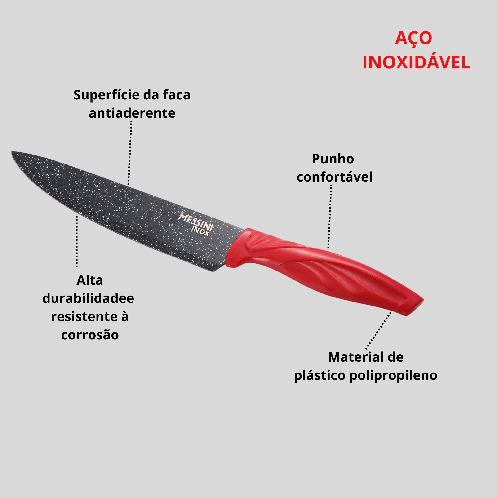 Jogo de Facas Inox 6 Peças Vermelho Antiaderente - 2