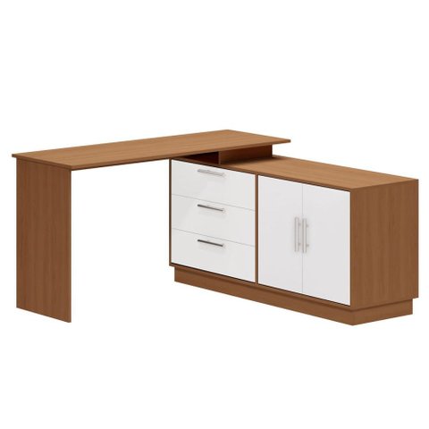 Mesa Escrivaninha com Cômoda Rocher 2 Portas 3 Gavetas Freijó/branco - Pnr Móveis