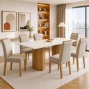 Ver imagem 1 de Conjunto de Mesa 6 Lugares Isla com 6 Cadeiras Lyra em MDF Cinamomo e Off White