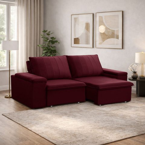 Sofá 3 Lugares Retrátil Reclinável para Sala 205cm Malfati F04 Veludo Vermelho - Lyam Decor