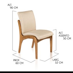 Kit 4 Cadeiras de Jantar Estofada Lisboa 90 x 52 Cm Madeira Maciça Imbuia Linho Bege M58 - RMI - 3