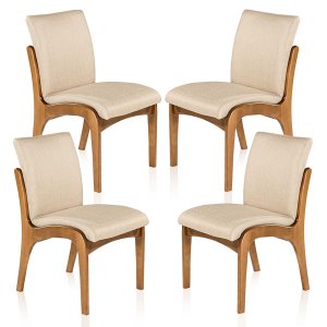 Kit 4 Cadeiras de Jantar Estofada Lisboa 90 x 52 Cm Madeira Maciça Imbuia Linho Bege M58 - RMI