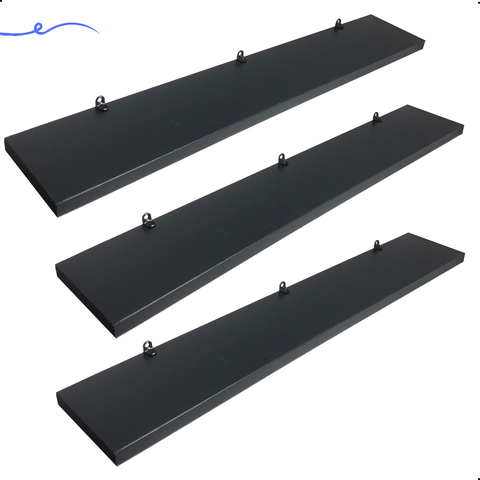 Kit 3 Prateleira Preta 60X10 + Suporte Flutuante Mdf  Organizadora Decoração Cozinha Banheiro Sala