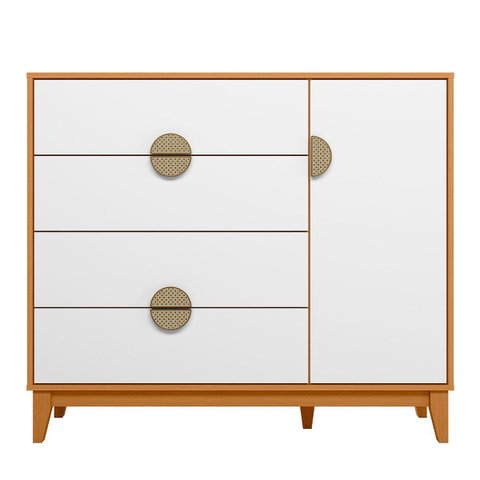 Cômoda Sapateira 4 Gavetas 1 Porta 100% MDF Cauê Cinamomo/Branco