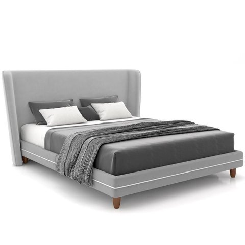 Cabeceira Casal Nilo 140cm com Cama Pés Madeira Suném P05 Veludo Cinza - Lyam Decor