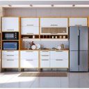 Ver imagem 1 de Cozinha Completa Modulada 100% MDF 6 Peças 10 Portas 6 Gavetas e Vidro 354cm Vicenza Espresso Móveis Branco/Amêndoa/Brilho