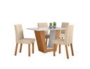 Ver imagem 1 de Conjunto Sala de Jantar Mesa Apogeu 120 Tampo Vidro Off White com 4 Cadeiras Laini - Lopas Amendoa C