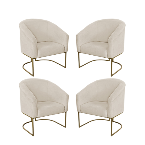 Kit 4 Poltronas Decorativa Luana Base Ferro Dourada Suede - Twdecora