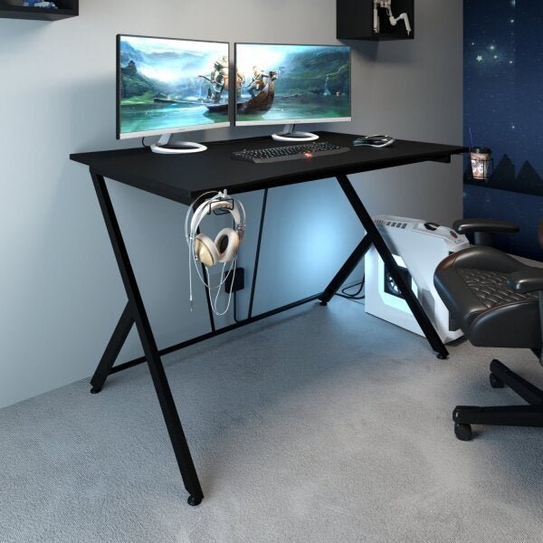 Mesa Gamer Escrivaninha para Computador 113,5cm com Suporte para Headset Multivisão