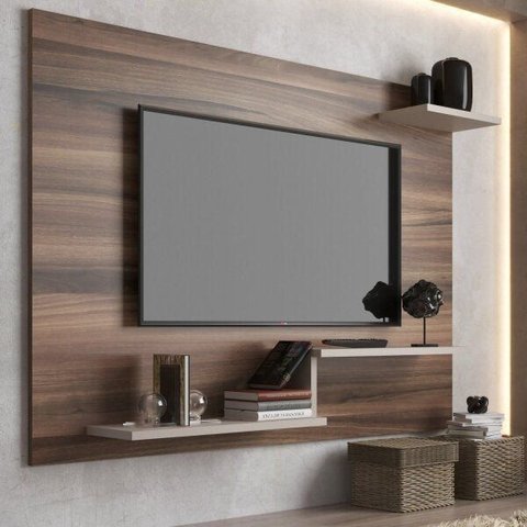 Painel para TV até 42 Polegadas 110cmx90cm Prateleira Denver Marrom Nogueira/Off White