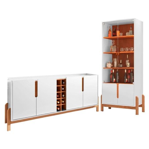 Buffet 190cm Adega 050520 e Cristaleira 4 Portas 50519 Branco Cedro Dcasa