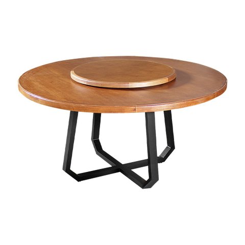 Mesa de Jantar Industrial Clarisse Redonda 1,60m com Prato Giratório Base Alumínio - Tampo Castanho