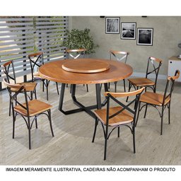 Mesa de Jantar Industrial Clarisse Redonda 1,60m com Prato Giratório Base Alumínio - Tampo Castanho - 2