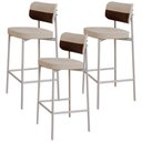 Ver imagem 1 de Kit 03 Banquetas Alta Bar Cozinha Sala de Jantar Aço Branco Kaira C01 Linho Areia Courino Whisky -