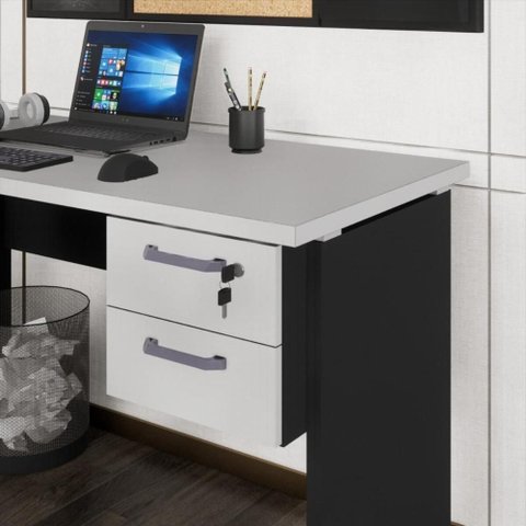 Gaveteiro para Mesa de Escritório 33cm com Chave 2 Gavetas Multimóveis Cr25304 Cinza Preto