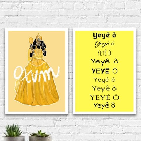 Kit 2 Quadros Decorativos Oxum Yeyê 24x18cm - com vidro:Madeira preta