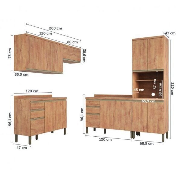 Cozinha Completa 5 Peças 100% MDF, 14 Portas 4 Gavetas Balcões com ...