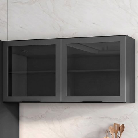 Armário Aéreo 120cm 2 Portas de Vidro Grace Grafite Z44 - Mpozenato
