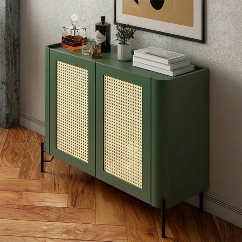 Buffet Mdf com Gaveta e Palha Natural L98,5 X A81,5cm Musgo/preto F830s
