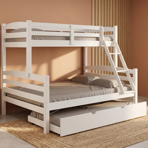 Treliche Casal Madeira Cama Auxiliar Solteiro Escada:Branco