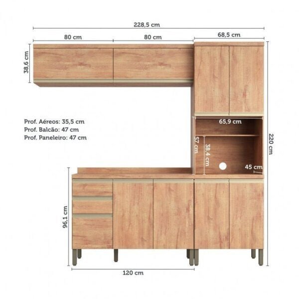 Cozinha Compacta 4 Peças 100% Mdf, 9 Portas E 2 Gavetas, Balcão Com 