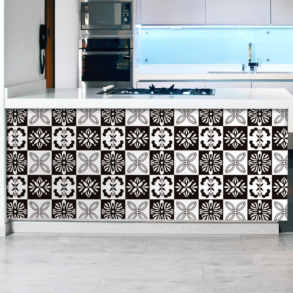 Adesivo de Azulejo Floral Preto e Branco Arte Destaque - 1