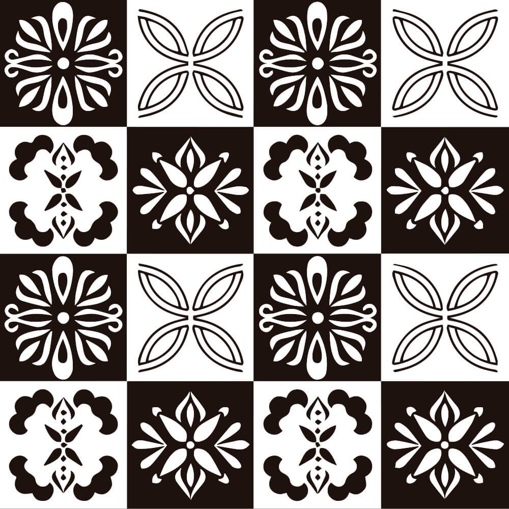 Adesivo de Azulejo Floral Preto e Branco Arte Destaque - 2
