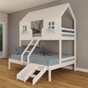 Ver imagem 1 de Beliche Casal/ Solteiro Casinha Encantada com Kit Escada/ Escorregador Madeira Maciça Branco Housin