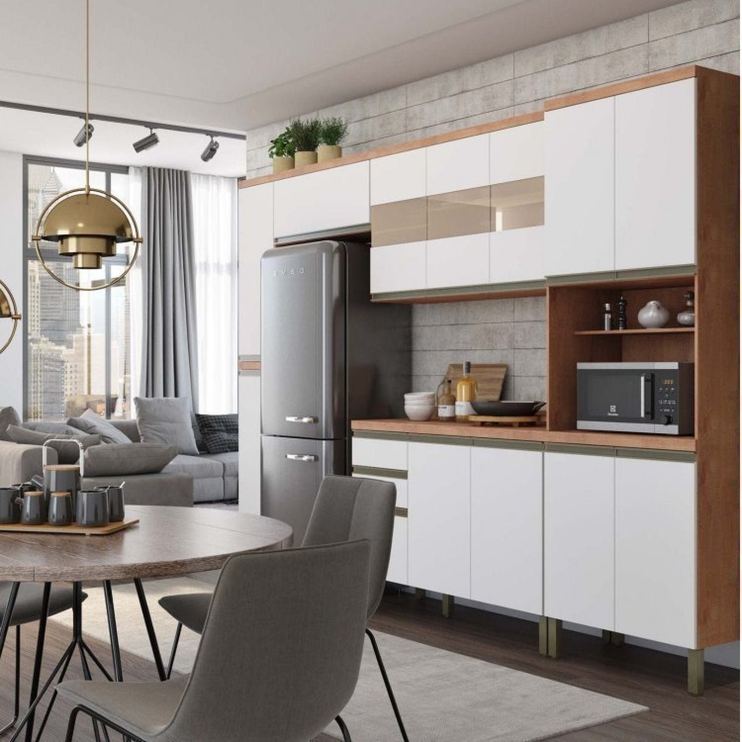 Cozinha Modulada Completa com 5 Peças 13 Portas 2 Gavetas e Vidro ...
