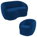 Ver imagem 2 de Conjunto 1 Sofá Living 160cm e 1 Poltrona Decorativa Sala de Estar Íbis Encosto Fixo Veludo Azul Mar
