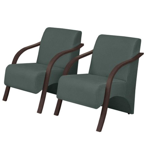 Kit 2 Poltronas Vênus 1 Lugar Braço Pé Madeira Verde