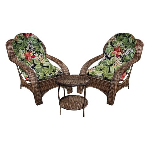 Conjunto de Poltronas Fibra Sintética Espreguiçadeira - 2 Poltronas + Mesa de Centro - Tecido Saquar