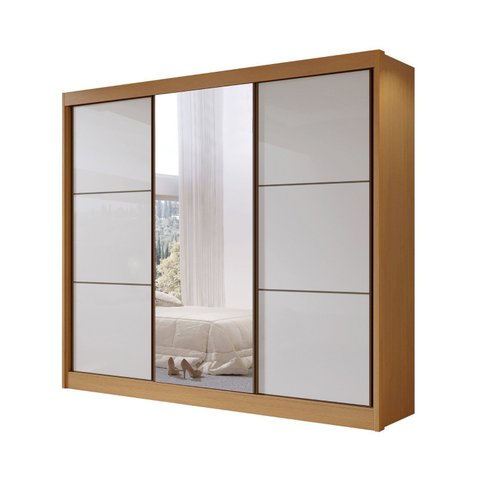 Guarda-roupa Casal 3 Portas de Correr com Espelho 100 % Mdf Cristal