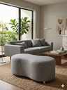 Ver imagem 3 de Puff Orgânico Curvo - 1 Metro Elegância e Conforto Moderno Feijao Moderno Tecido Premium Linho Cinza