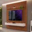 Ver imagem 1 de Rack com Painel Ripado para Tv até 75 Polegadas 250cm X 240cm Freijó Off White Pratic Dj Móveis