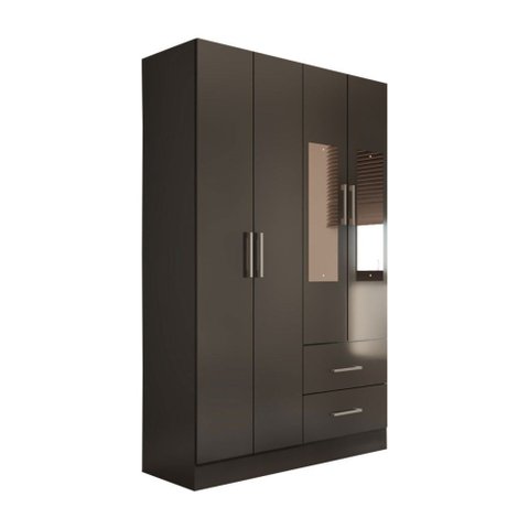 Guarda-roupa Solteiro Vittorio 4 Portas 2 Gavetas com Espelho Preto - Panorama Móveis