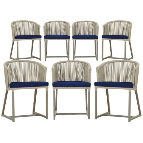 7 Cadeiras de Jantar Área Noronha em Alumínio com Pintura Fendi Corda Náutica Estofado 10 Trama Orig