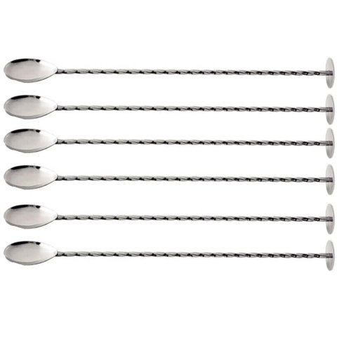 Kit 6 Colheres Bailarina Espiral com Disco Tramontina em Aço Inox 27 cm Drinks Coquetel