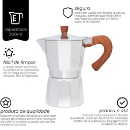 Cafeteira Italiana C/ Alça Bambu 6 Xíc - Mimo Style - 2