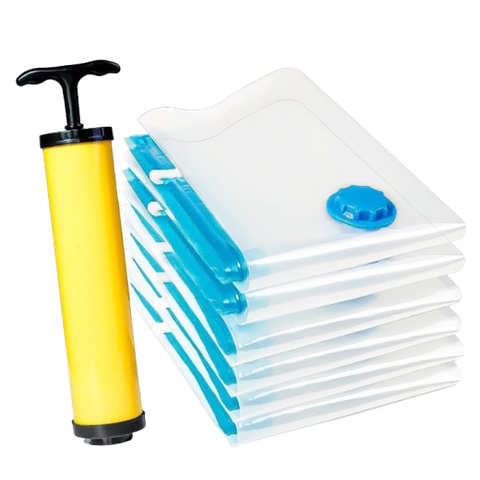 Kit Sacos de Armazenamento a Vácuo 60x50cm com Bomba Manual