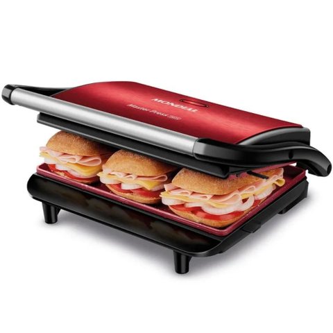 Sanduicheira Mondial Master Press Inox Red Ceramic 1000w Vermelho/preto 127v - Pg-01-rc