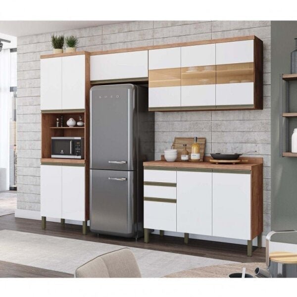 Cozinha Modulada Compacta com 4 Peças 11 Portas 2 Gavetas Vidro ...